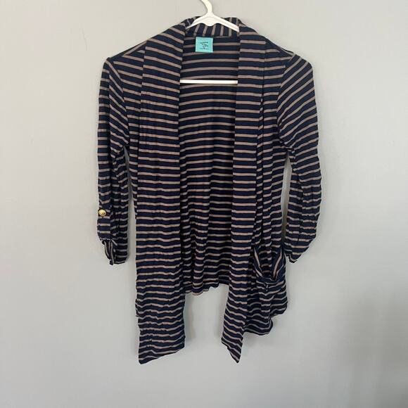 h.i.p. Sweaters - H.I.P. Striped Roll Tab Sleeve Open Front Cardigan Size Medium